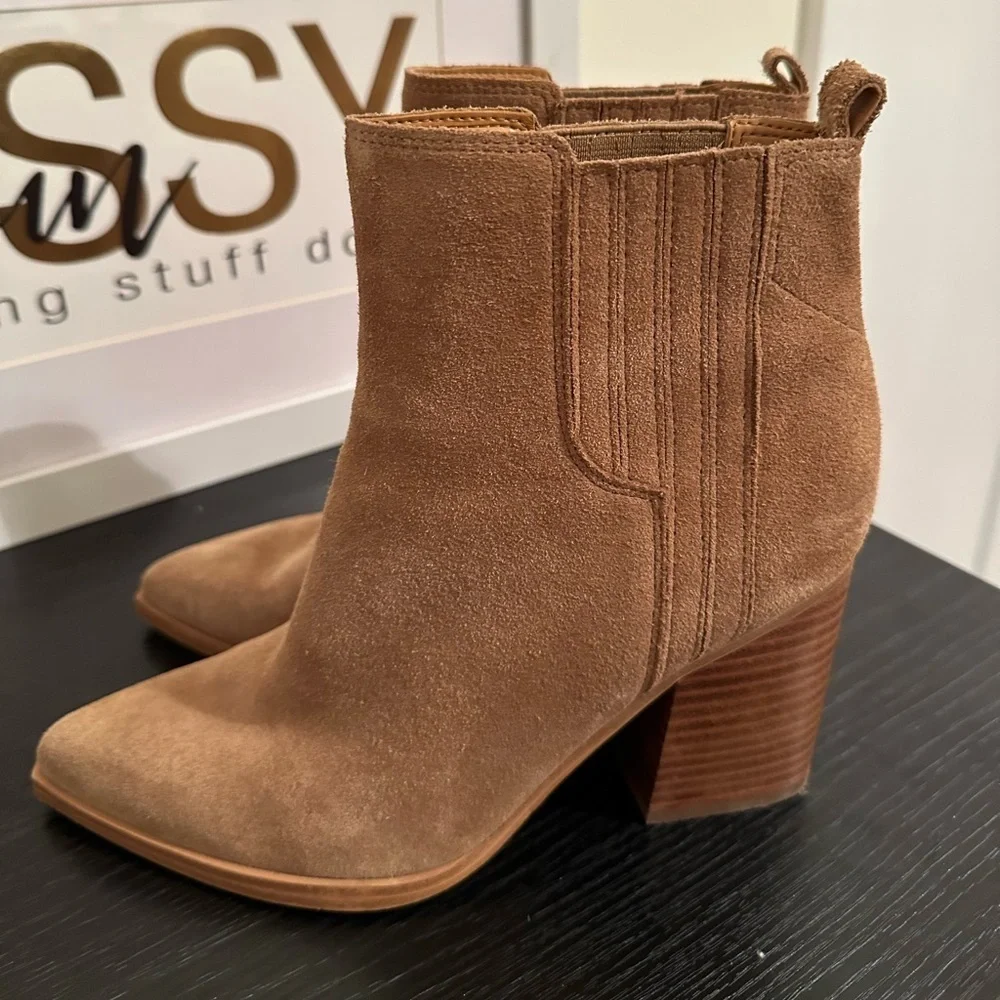 Elegant Tan Suede Ankle Boots Marc Fisher